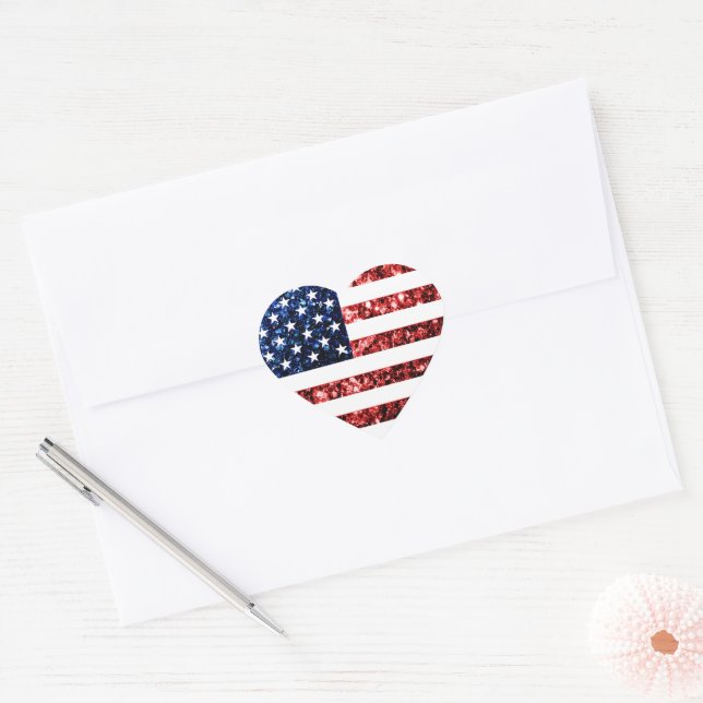USA flag red & blue sparkles glitters Heart Sticker (Envelope)