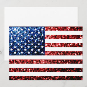 USA flag red blue sparkles glitters Invitation