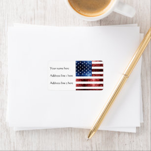 USA flag red blue sparkles glitters Label