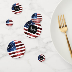 USA flag red blue sparkles glitters Monogram Confetti