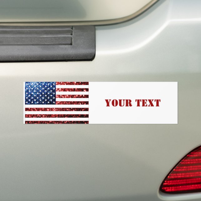 USA flag red blue sparkles glitters Personalise Bumper Sticker (On Car)