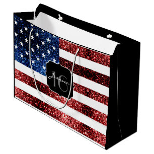 USA flag red blue sparkles glitters Sweet 16 Large Gift Bag
