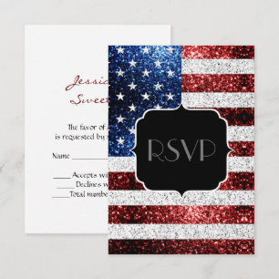 USA flag red blue sparkles glitters Sweet 16 RSVP