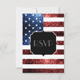 USA flag red blue sparkles glitters Sweet 16 RSVP