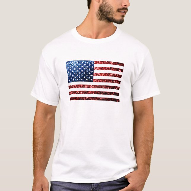 USA flag red blue sparkles glitters T-Shirt (Front)