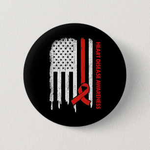 Usa Flag Red Ribbon Heart Disease Awareness 6 Cm Round Badge