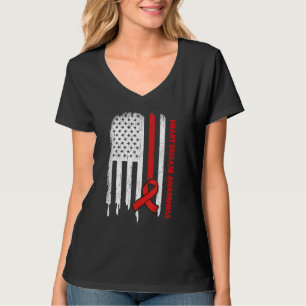 Usa Flag Red Ribbon Heart Disease Awareness T-Shirt
