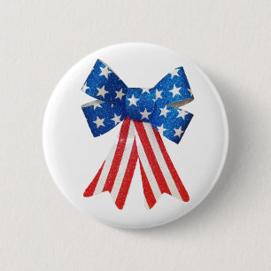 USA Flag Red White and Blue Bow Ribbon 6 Cm Round Badge