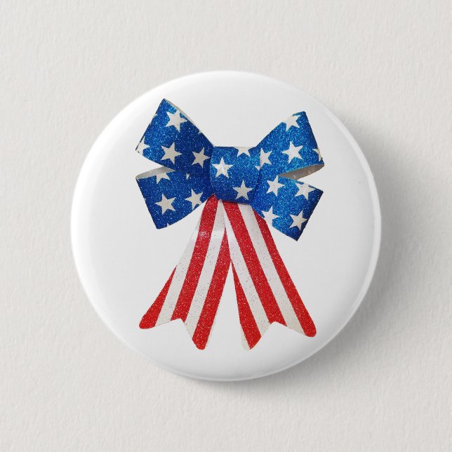 USA Flag Red White and Blue Bow Ribbon 6 Cm Round Badge (Front)