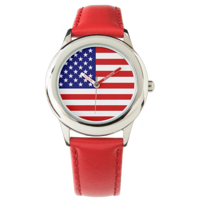 usa flag red white and blue + red band watch (Front)