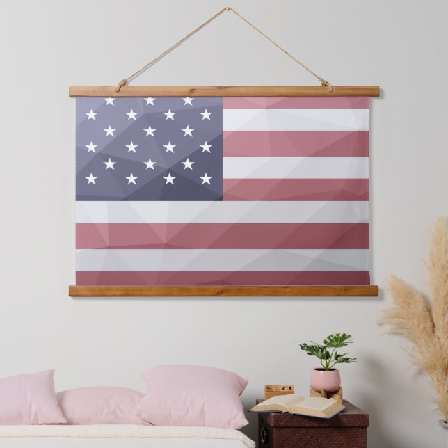 USA flag Red White Blue America Geometric Mesh Hanging Tapestry (Bedroom)