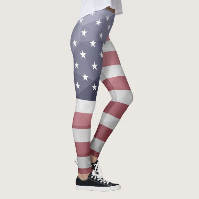 USA flag Red White Blue America Geometric Mesh Leggings (Right)