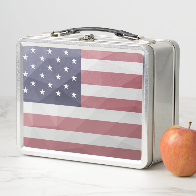 USA flag Red White Blue America Geometric Mesh Metal Lunch Box (In Situ)