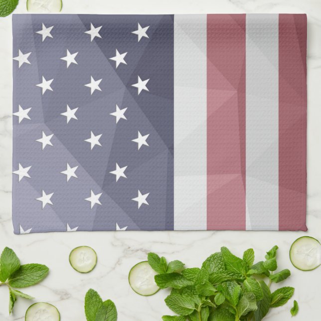 USA flag Red White Blue America Geometric Mesh Tea Towel (Folded)