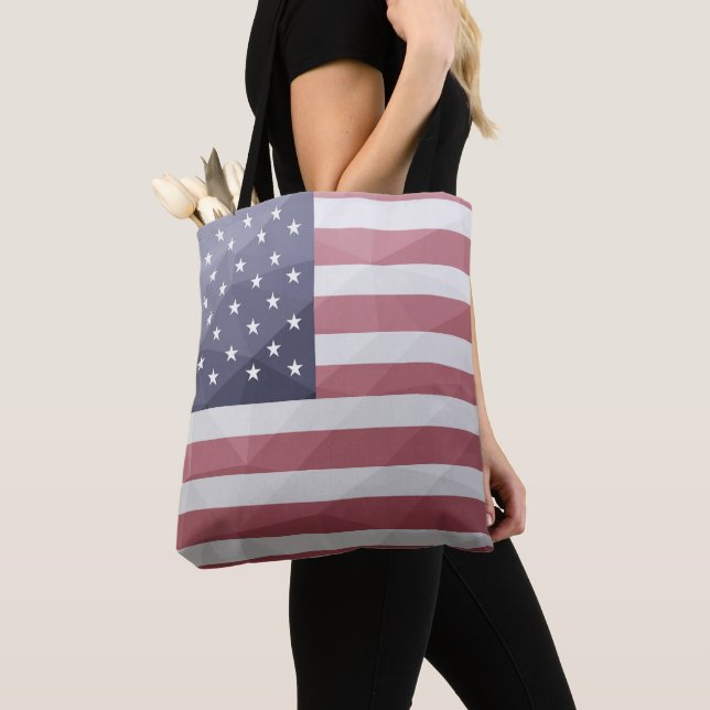 USA flag Red White Blue America Geometric Mesh Tote Bag (Close Up)