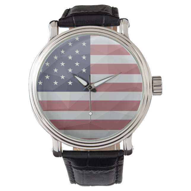 USA flag Red White Blue America Geometric Mesh Watch (Front)