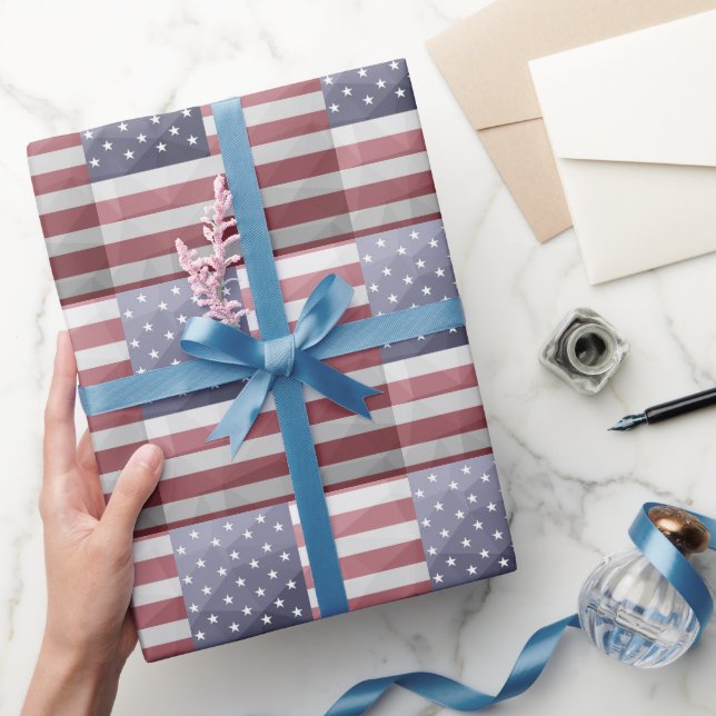 USA flag Red White Blue America Geometric Mesh Wrapping Paper (Gifting)