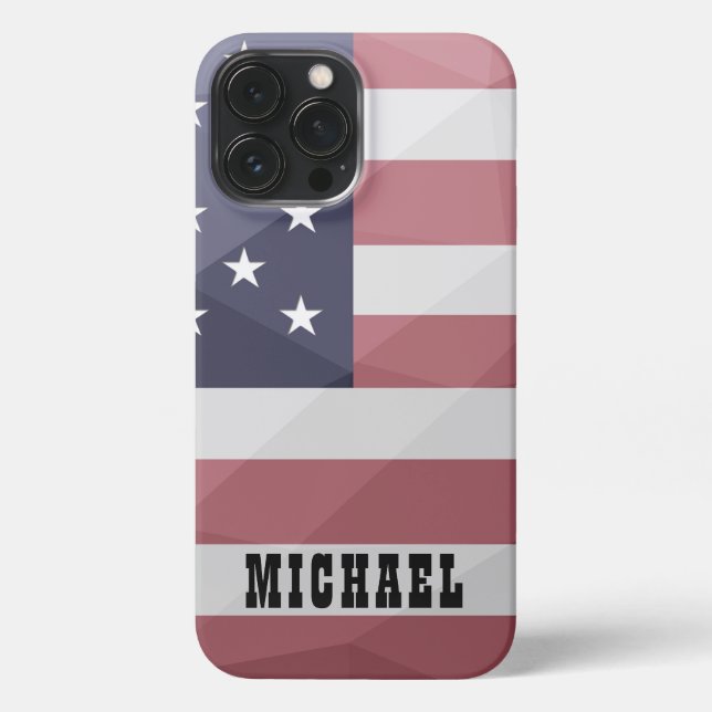 USA flag Red White Blue Geometric Mesh Monogram iPhone Case (Back)