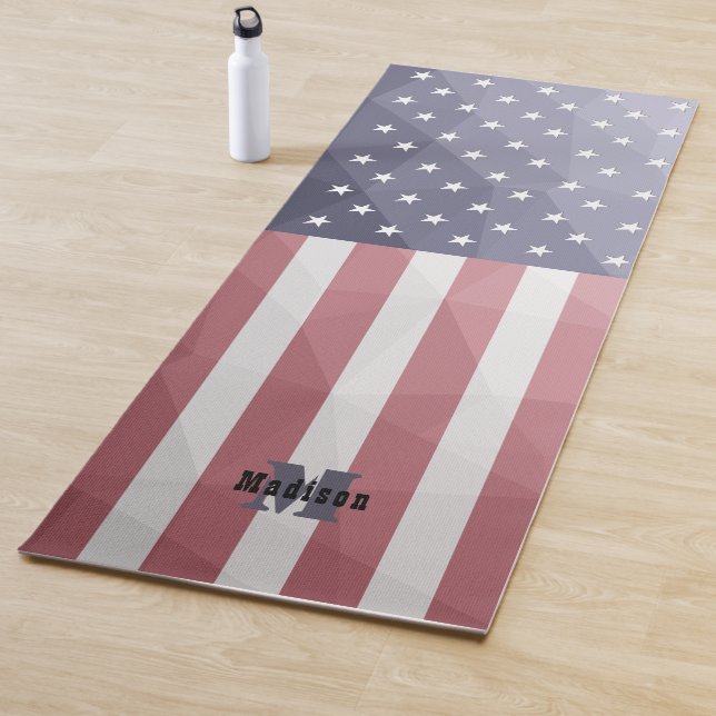 USA flag Red White Blue Geometric Mesh Monogram Yoga Mat (In Situ)