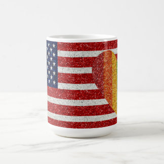 USA Flag - Red White Blue Glitter (Style) w Heart Coffee Mug