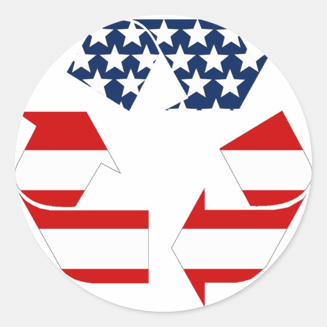USA Flag - Red White & Blue Recycle Symbol Classic Round Sticker (Front)