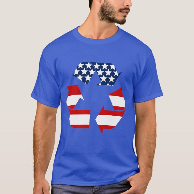 USA Flag - Red White & Blue Recycle Symbol T-Shirt (Front)