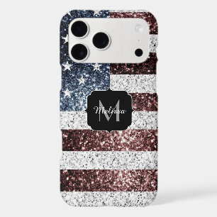 USA flag red white blue rustic sparkles Monogram