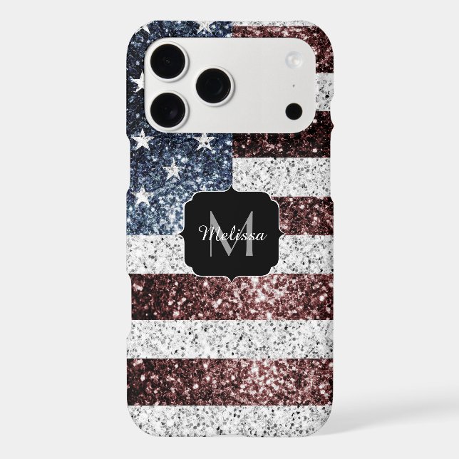 USA flag red white blue rustic sparkles Monogram (Back)
