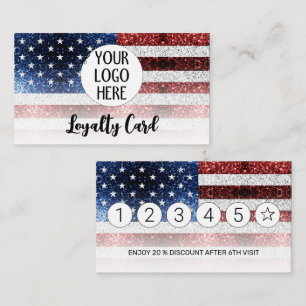 USA flag red white blue sparkles Custom Logo Loyalty Card