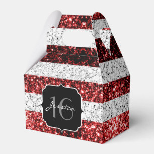 USA flag red white blue sparkles glitter Sweet 16 Favour Box