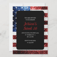USA flag red white blue sparkles glitter Sweet 16