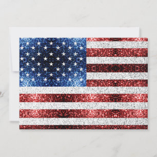 USA flag red white blue sparkles glitters Invitation