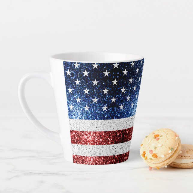 USA flag red white blue sparkles glitters latte Latte Mug (In Situ)