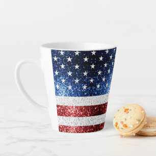 USA flag red white blue sparkles glitters latte Mug