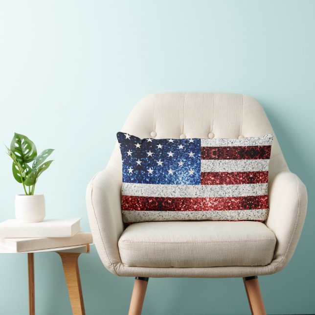 USA flag red white blue sparkles glitters Lumbar Cushion (Chair)