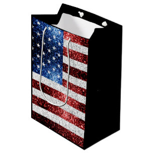 USA flag red white blue sparkles glitters Medium Gift Bag