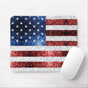 USA flag red white blue sparkles glitters Mouse Mat