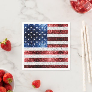 USA flag red white blue sparkles glitters Napkin