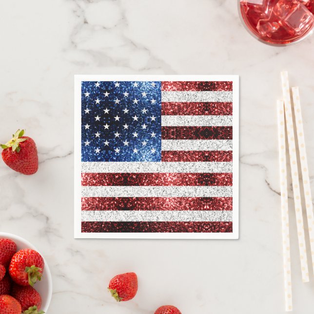 USA flag red white blue sparkles glitters Napkin (Insitu)