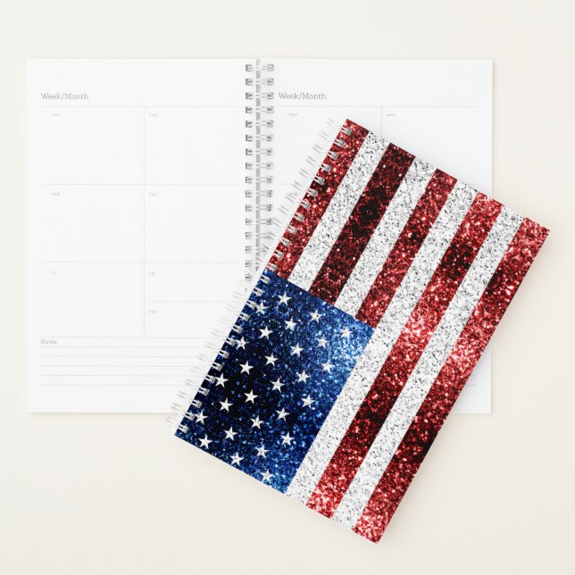 USA flag red white blue sparkles glitters Planner (Display)