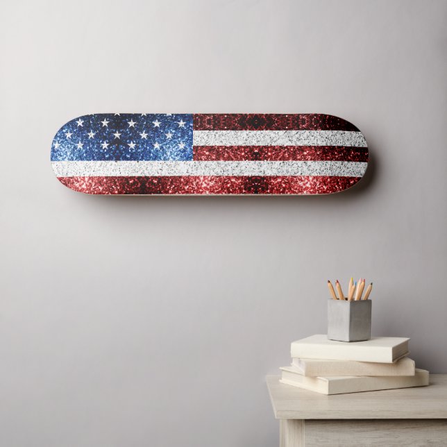 USA flag red white blue sparkles glitters Skateboard (Wall Art (Horz))