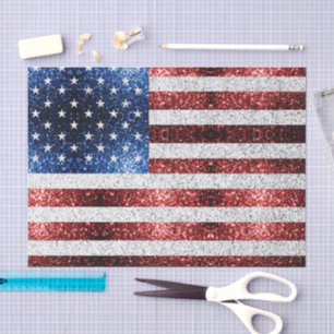 USA flag red white blue sparkles glitters Tissue Paper