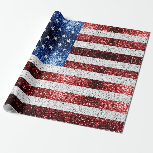 USA flag red white blue sparkles glitters Wrapping Paper (Unrolled)