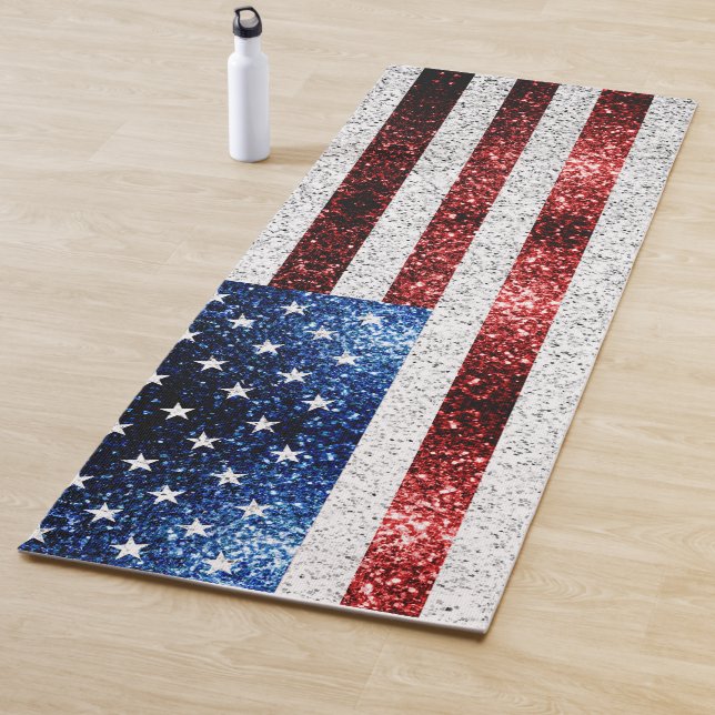 USA flag red white blue sparkles glitters Yoga Mat (In Situ)