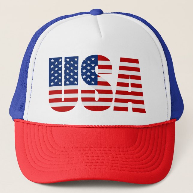 USA FLAG Red White & Blue Trucker Hat (Front)