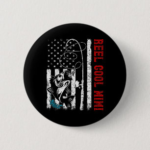 Usa Flag Reel Cool Mimi Fishing Fisher Fisherman  6 Cm Round Badge