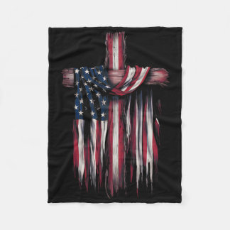 Usa Flag Religious Quote 4th Of July Christian Fai Fleece Blanket