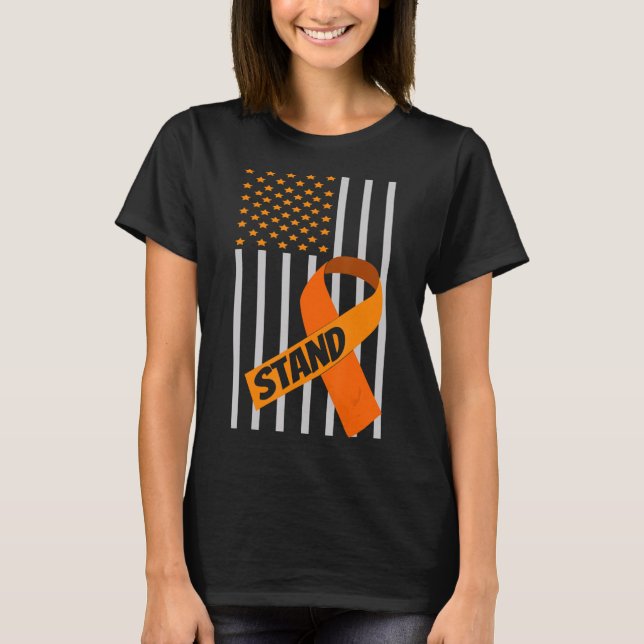 USA Flag Ribbon Leukaemia Awareness  Family Suppor T-Shirt (Front)
