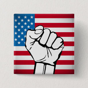 USA Flag   Rising Fist 15 Cm Square Badge
