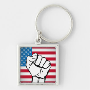 USA Flag   Rising Fist Key Ring